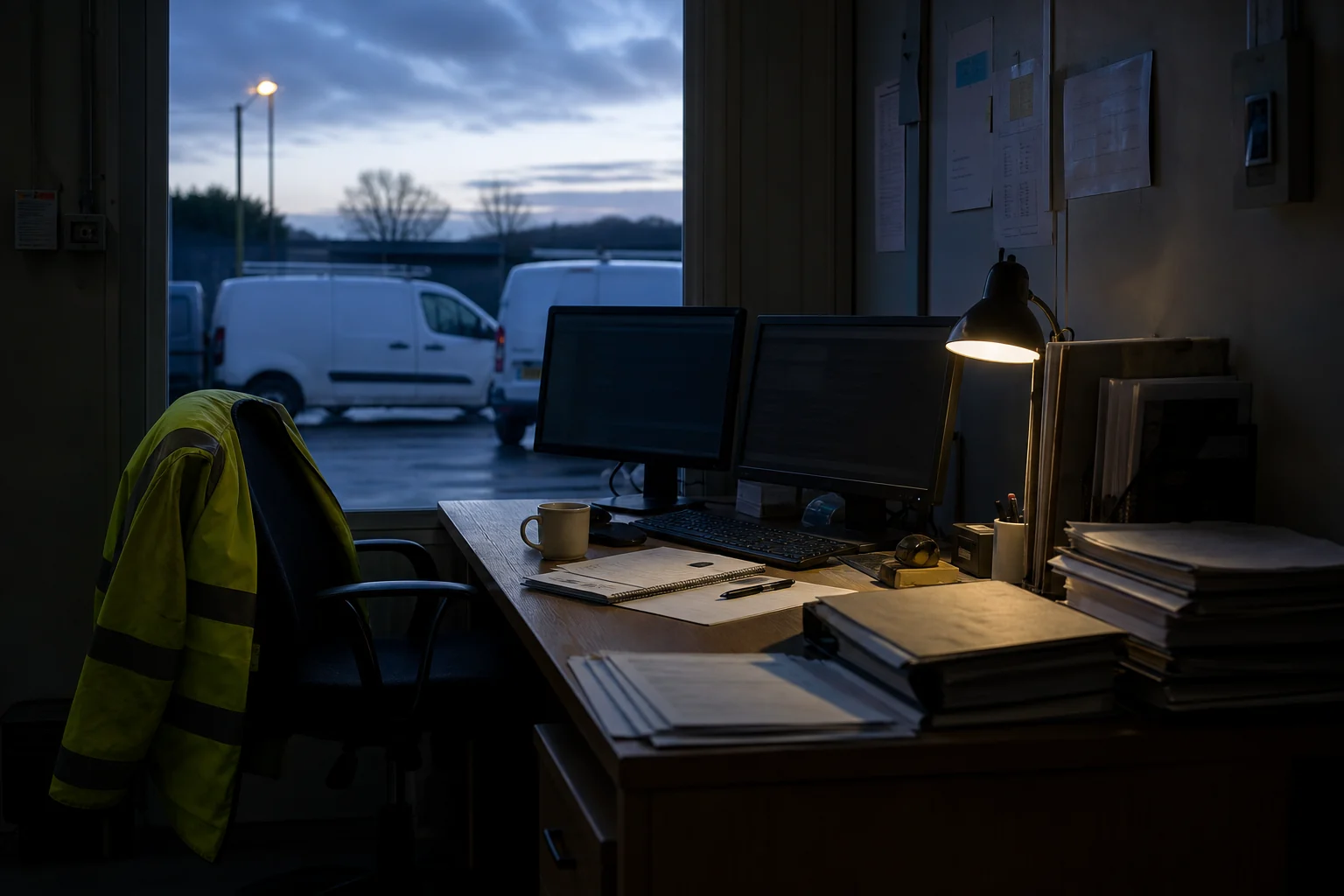 A working trades office before the day begins