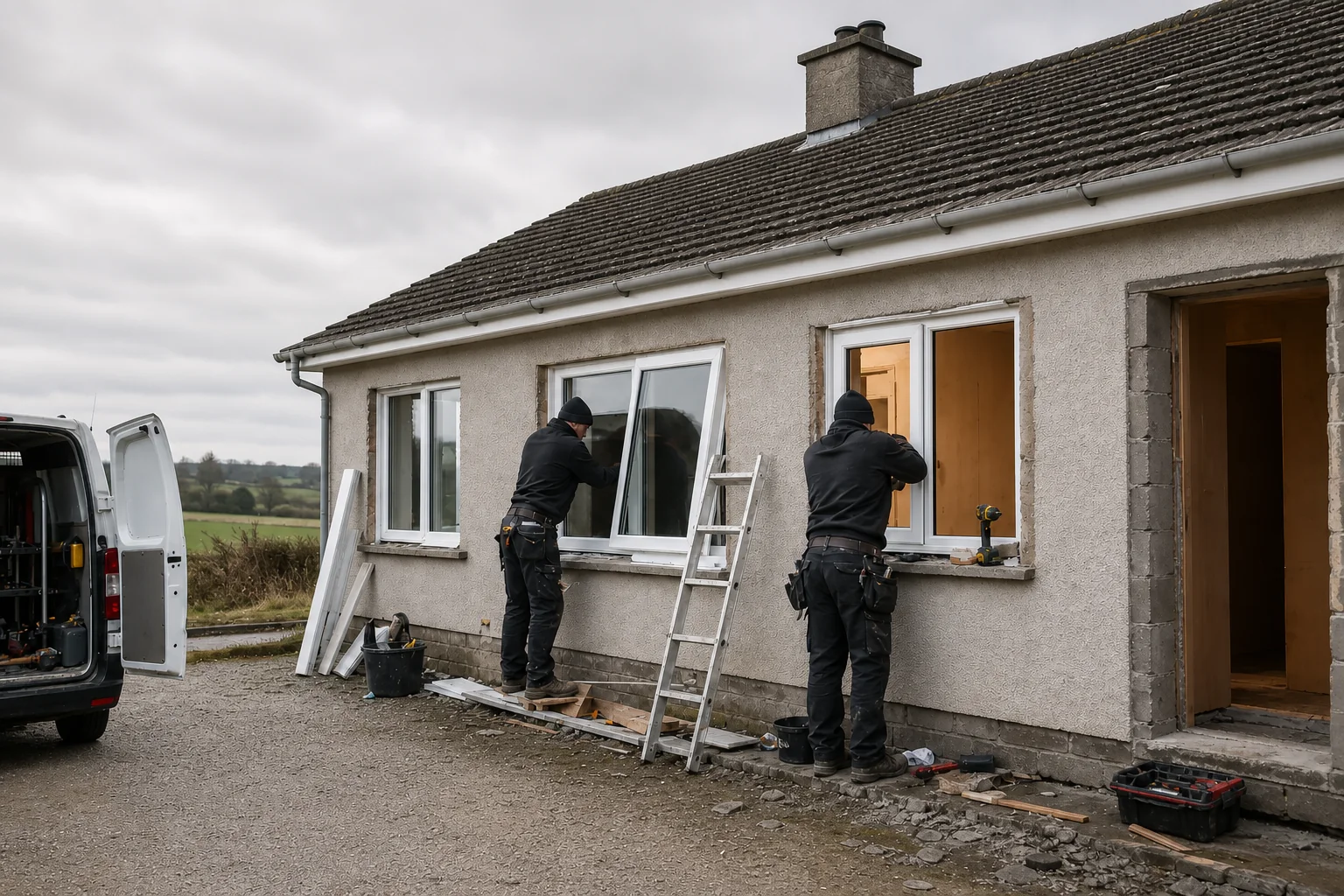 A window installation crew working at a home in Ireland